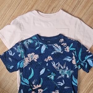 2 Boys Medium Tshirts. Salmon And Navy With Hawaiian Print Theme